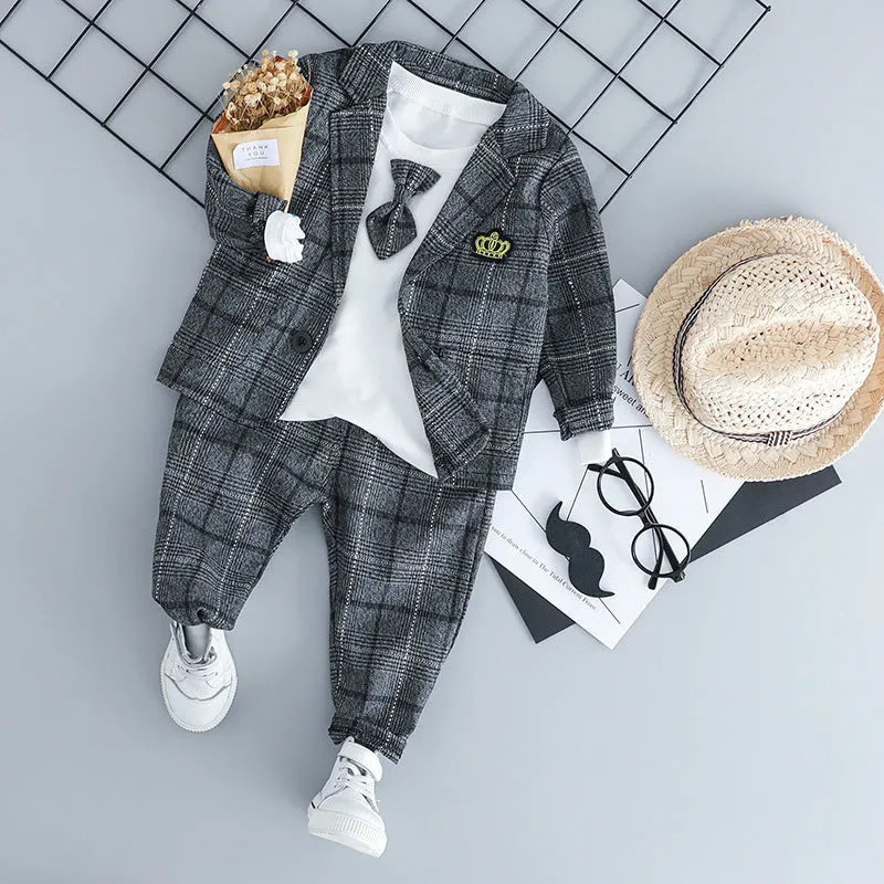 Children's three-piece cotton suit in coffee colour with jacket, waistcoat, and trousers