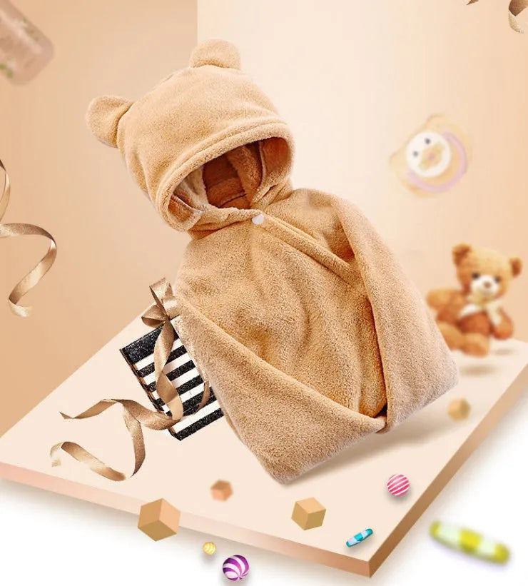 Cotton baby care hooded bath towel Tado muslin 65x110cm in blue, high water absorption multifunction blanket