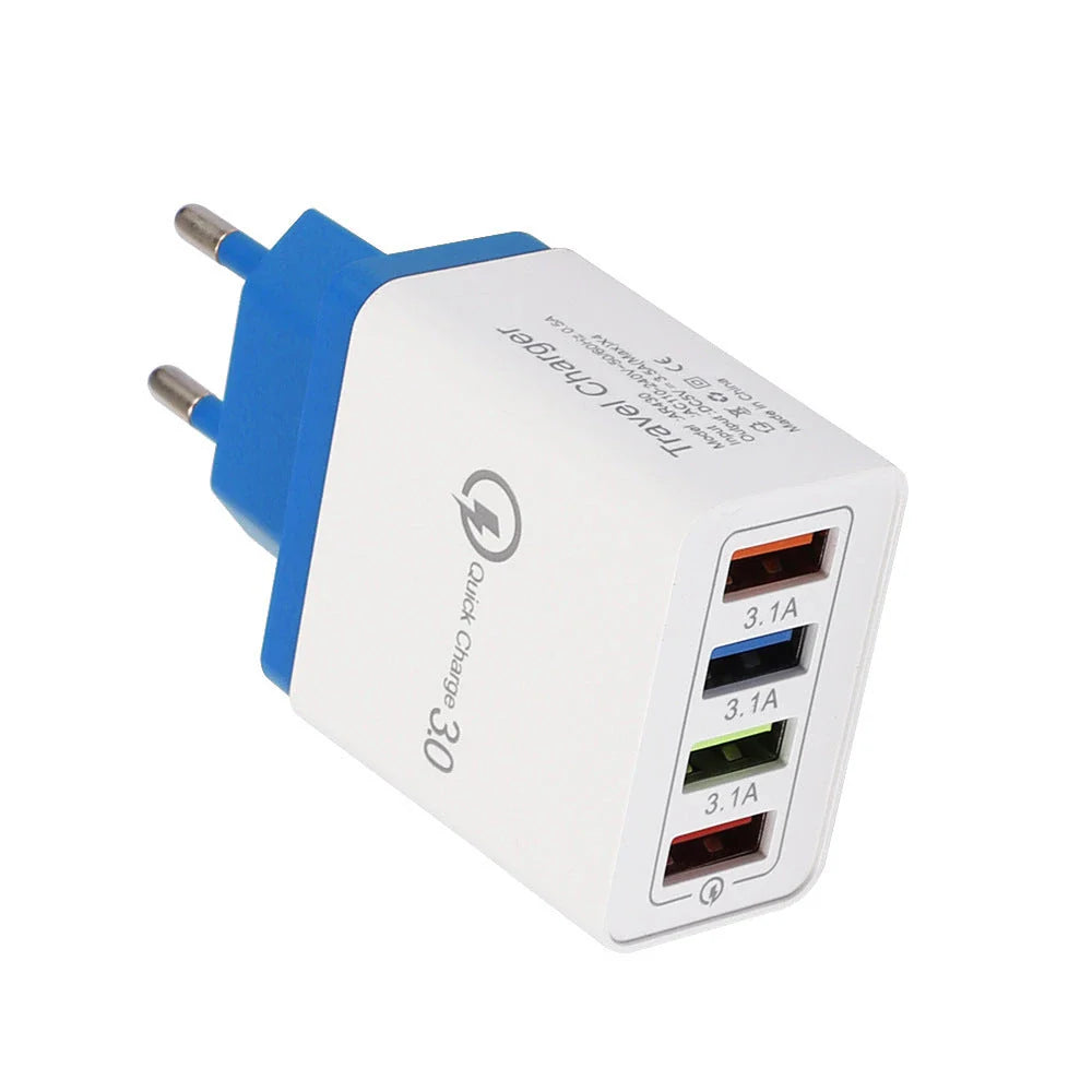 4-port USB wall charger with Quick Charge 3.0 technology for fast charging of smartphones and tablets