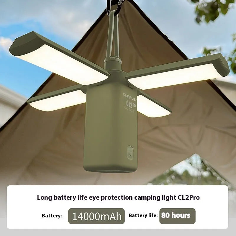 Outdoor rechargeable campsite LED lamp in white or green with USB charging cable