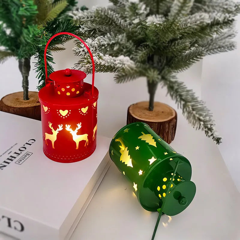 Nordic-style wrought iron Christmas LED candle lantern in green, white, or red colour options