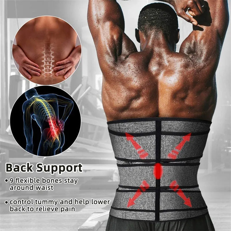 Men's sports waist belt corset slimming belt in neoprene polyester black grey sizes M to 3XL
