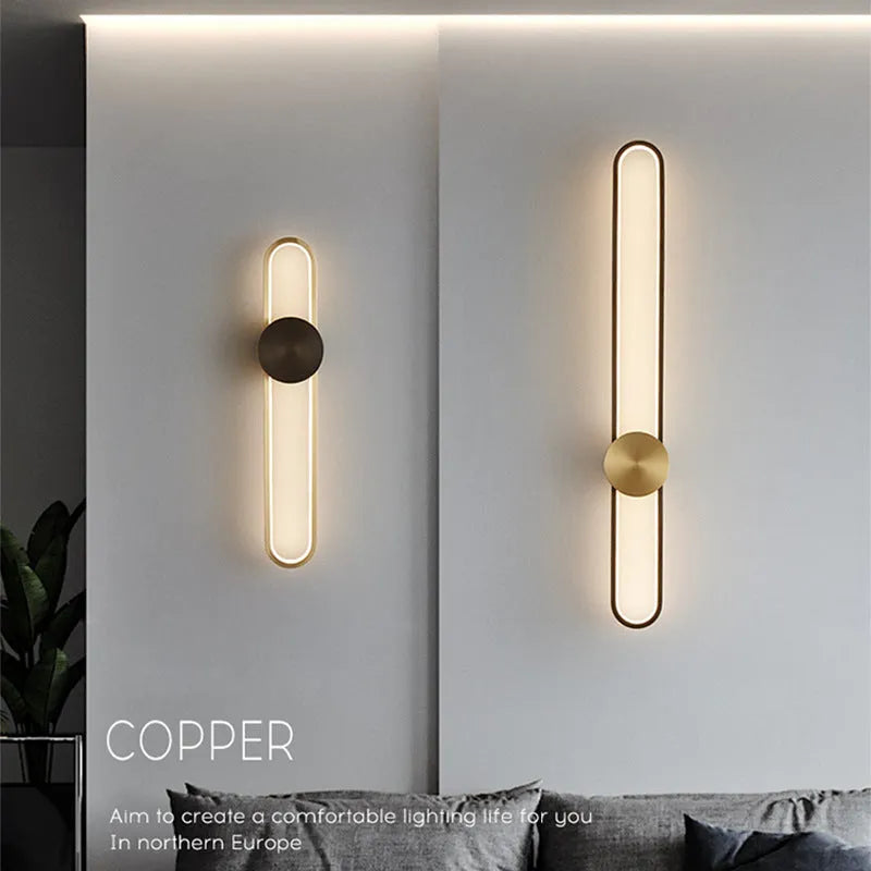 Round 60cm minimalist wall lamp with iron shade in black or gold frame finish