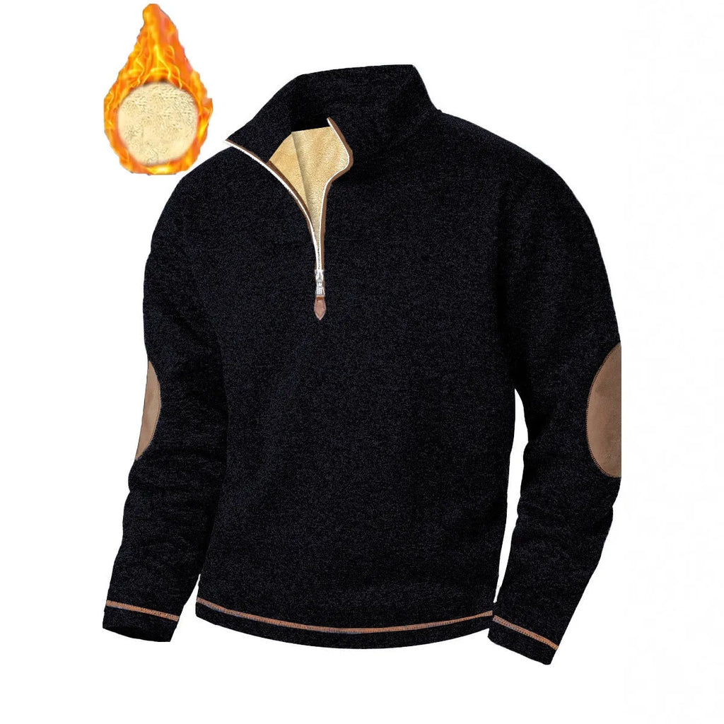 Men's stand-up collar thick zipper sweater jacket, casual jacquard pullover, slim fit, long sleeve, no hood, polyester blend