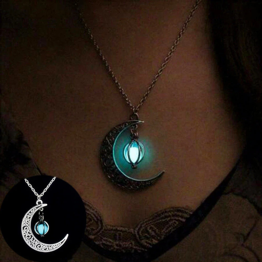 Enchanting Luminous Healing Necklace with Glowing Natural Stone Pendant and Adjustable Bamboo Chain