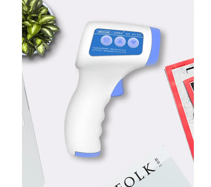 White RAK-FI03 infrared forehead thermometer, non-contact, 1-5cm distance, 32-43.9°C range