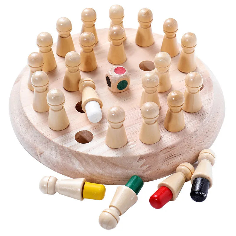 Beech wood memory chess set for children age 3+ with white pieces on 17cm board