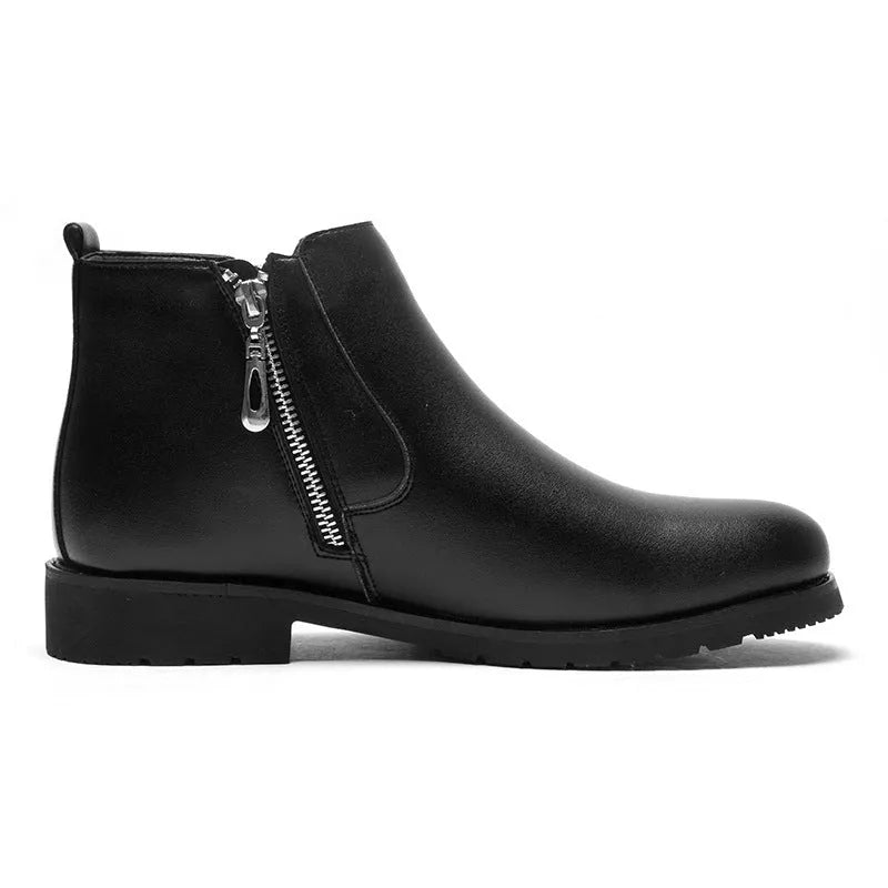 Men's black leather formal shoes with rubber outsole and plush lining, big sizes available