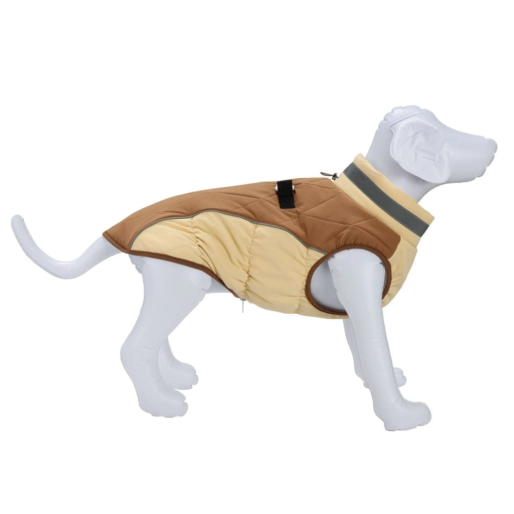 Waterproof windproof polyester pet coat for small medium dogs, sizes XS S M L, red black camel peacock blue