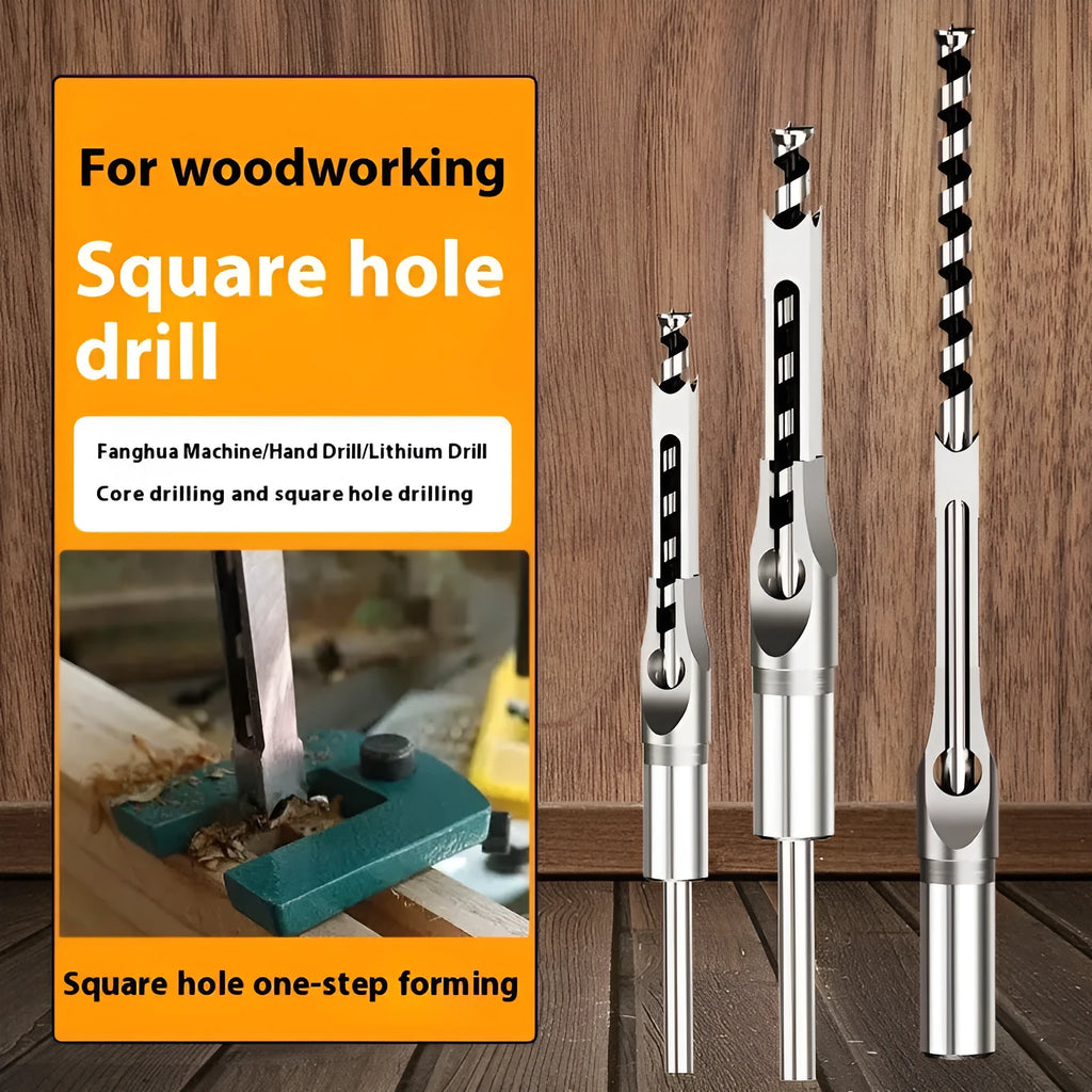Square hole drill bit woodworking tool with 12.7mm carbon steel sleeve and core components