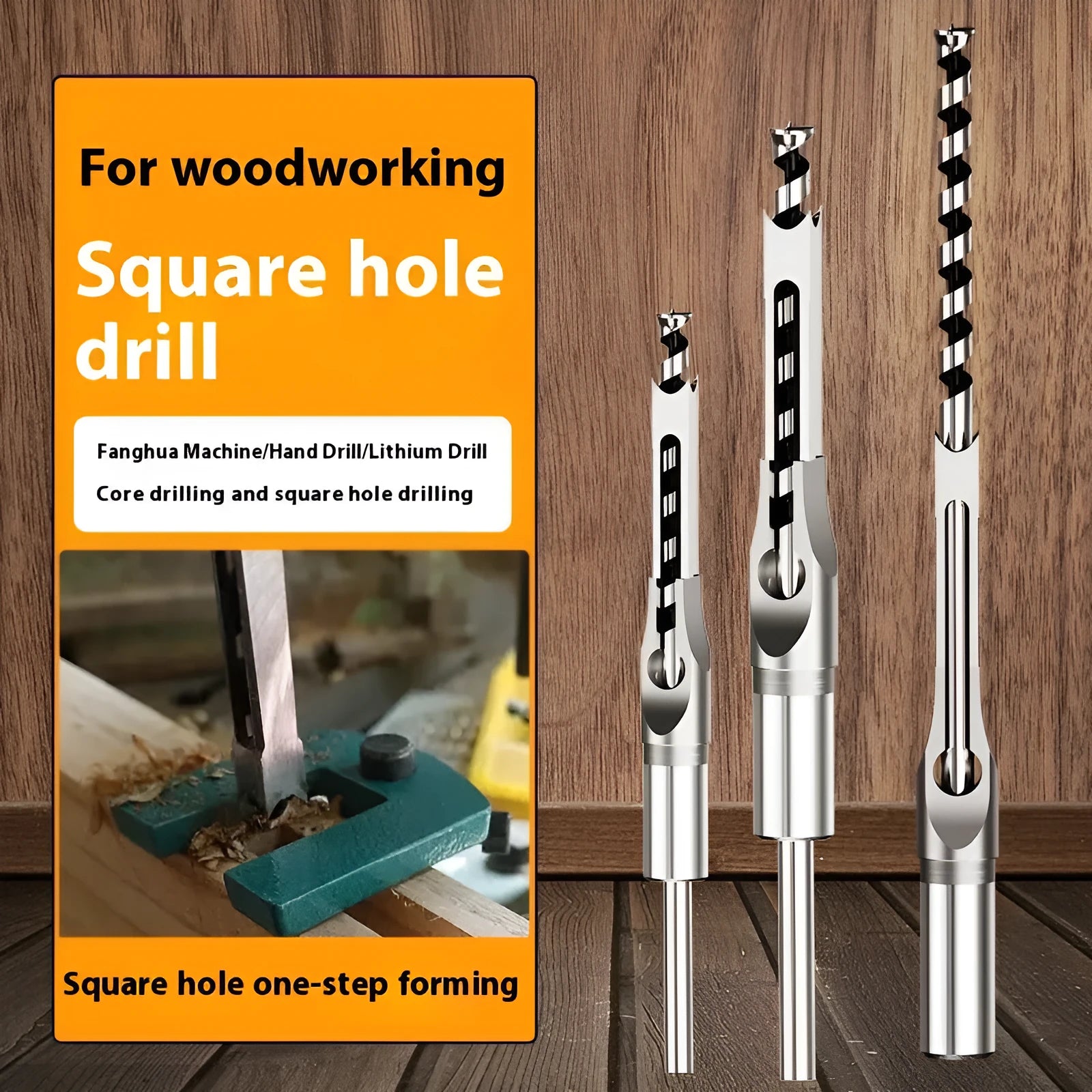 Square hole drill bit woodworking tool with 12.7mm carbon steel sleeve and core components