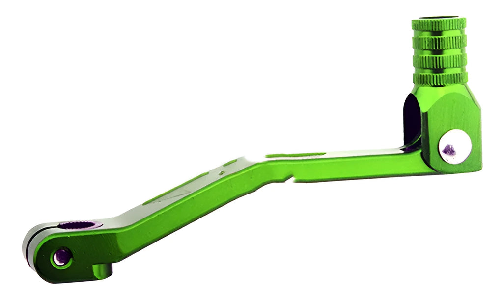 Green CNC aluminium universal gear shift lever on plain background