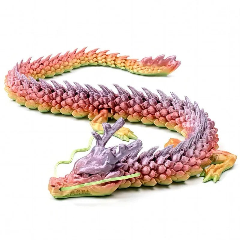 3D printed plastic dragon car decoration ornament in multiple colour options on a car dashboard.