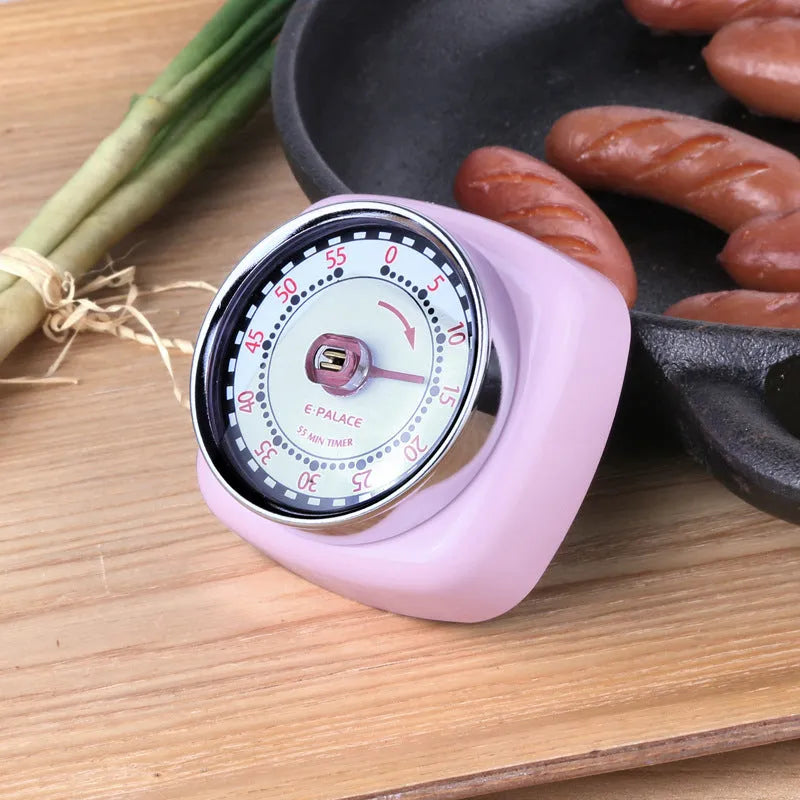 Metal kitchen baking timer clock in square circle shape with green, pink, or mirror light colour options