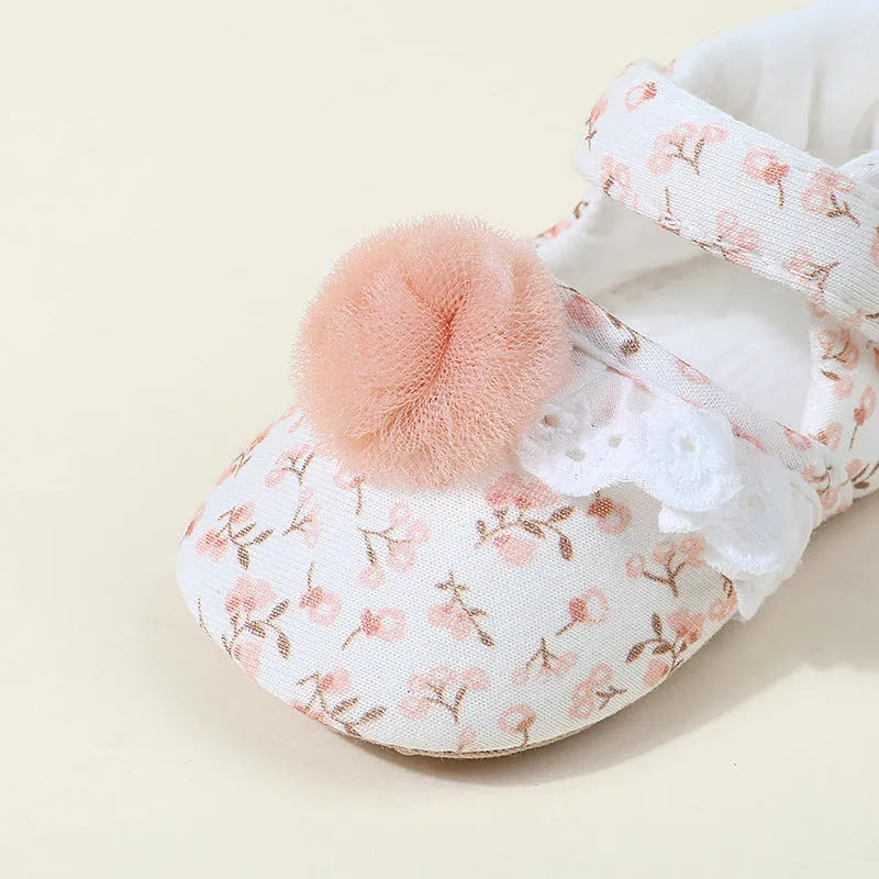 Children's cotton floral princess shoes with Velcro fastening, low-top design, small flower high heels colour, inner length 11cm 12cm 13cm
