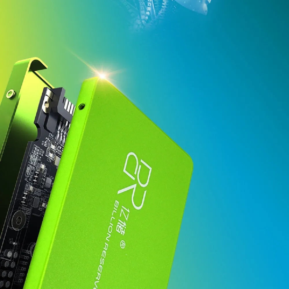 Black 2.5-inch SATA solid state drive showing capacity options from 128GB to 2TB