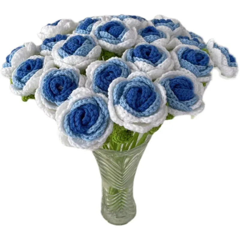 Gradient blue wool weaving silk rose bouquet artificial flower decorative piece