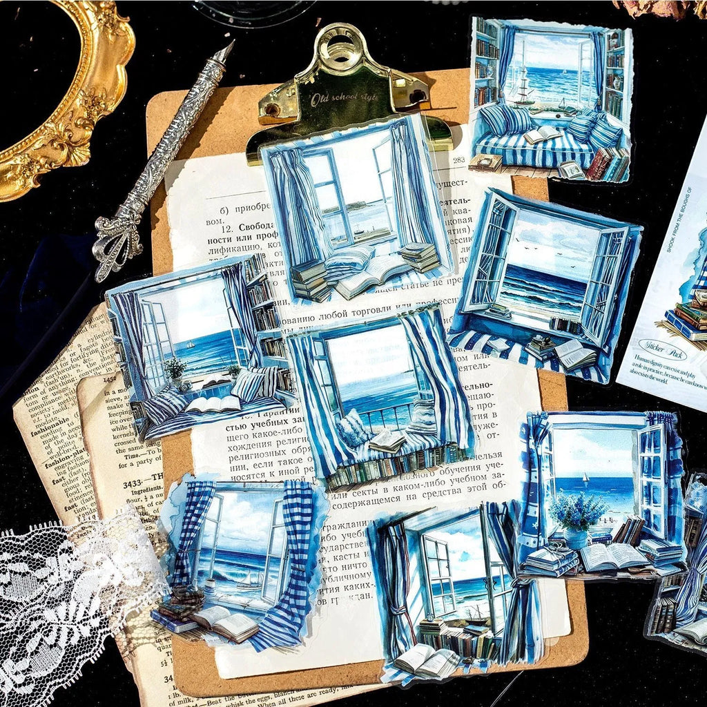 Retro-style Window Story Series decorative vinyl sticker set for journals in multiple colour themes.