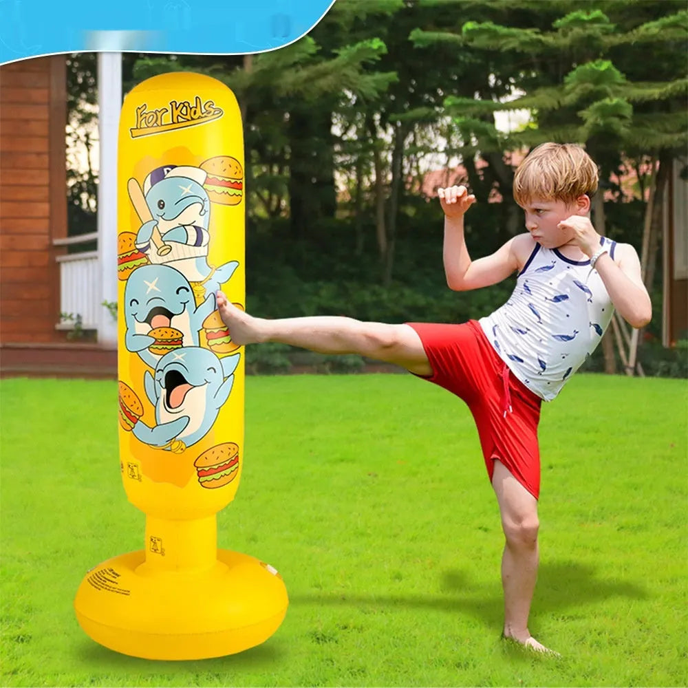 Yellow hamburger coloured inflatable boxing column sandbag measuring 120x25cm for fitness training