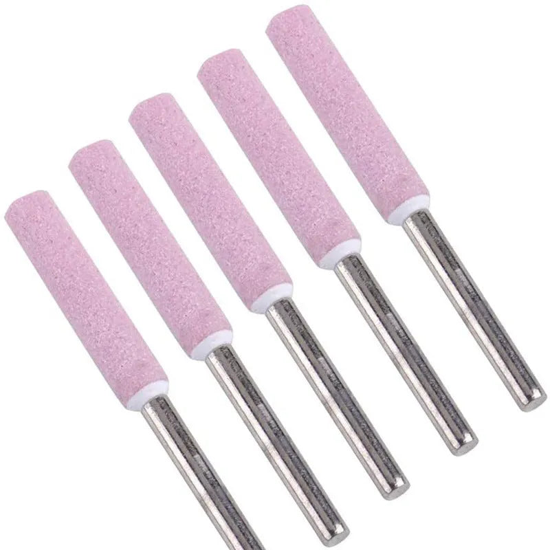 Set of ceramic cylindrical grinding heads in three sizes for chainsaw chain sharpening