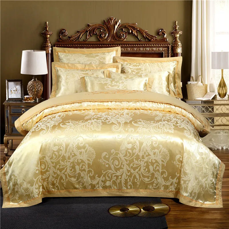 European jacquard cotton embroidery quilt cover in purple, gold, beige, or floral colour for a 2.0m bed