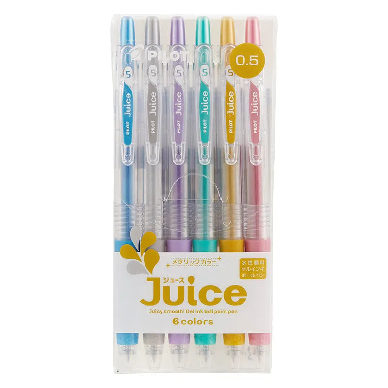 Baiguole 0.5mm gel pen in metallic gold, silver, blue, red, pink, and green colours, length 143mm.