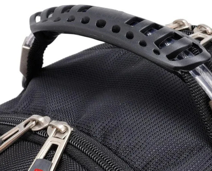 Black business computer backpack with 38 litre capacity and laptop compartment