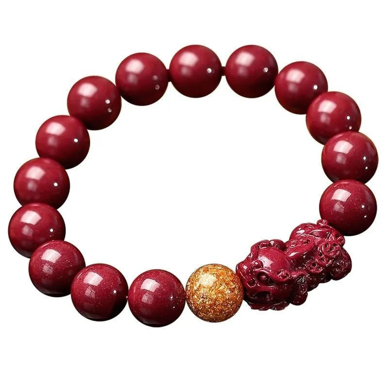 Purple gold sandstone cinnabar bracelet with totem design showing polished beads in three size options