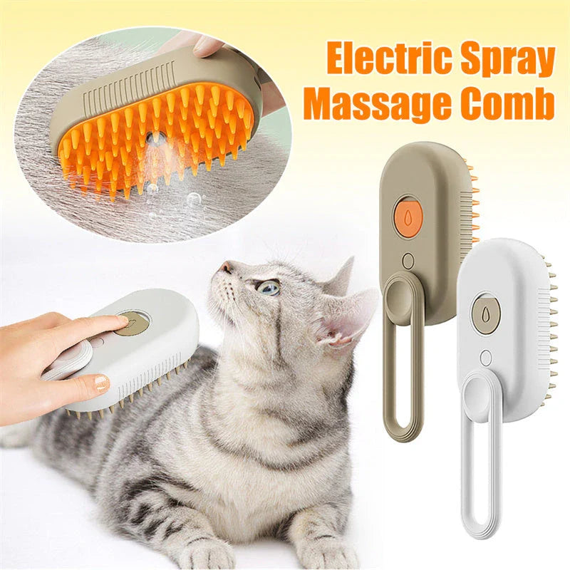 Versatile pet grooming brush with steam and spray function, made with premium ABS and silicone materials for gentle and effective pet hair care