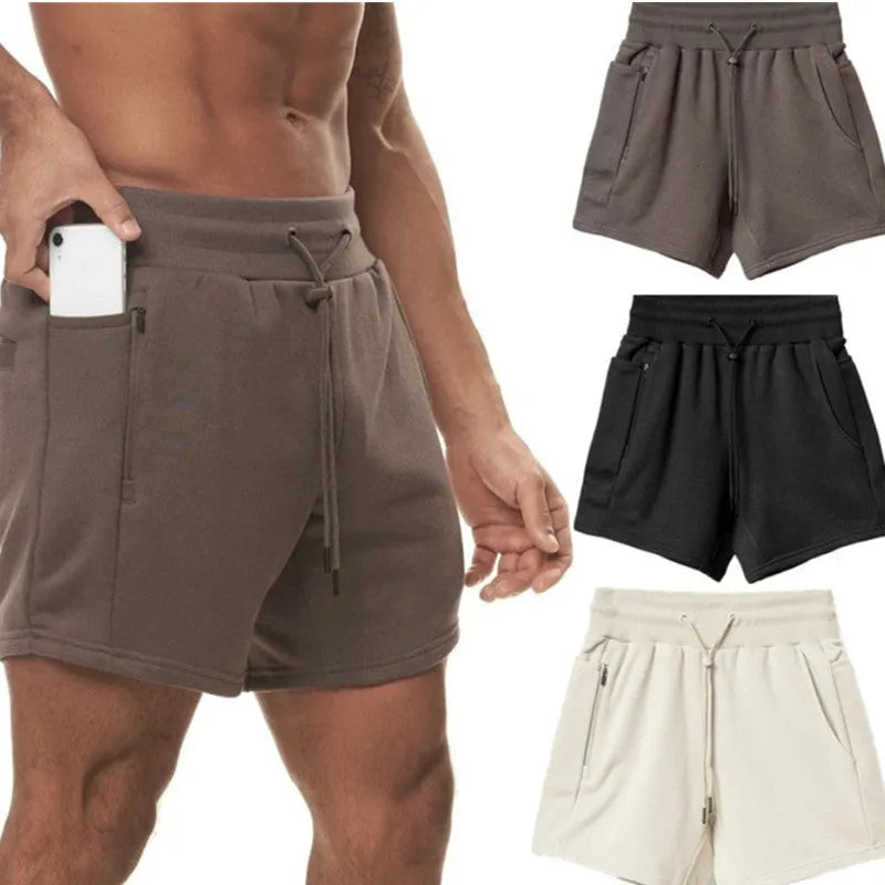 Men's multi-pocket sports shorts in green, khaki, black, brown or milky white, mid waist, sizes M to XXXL