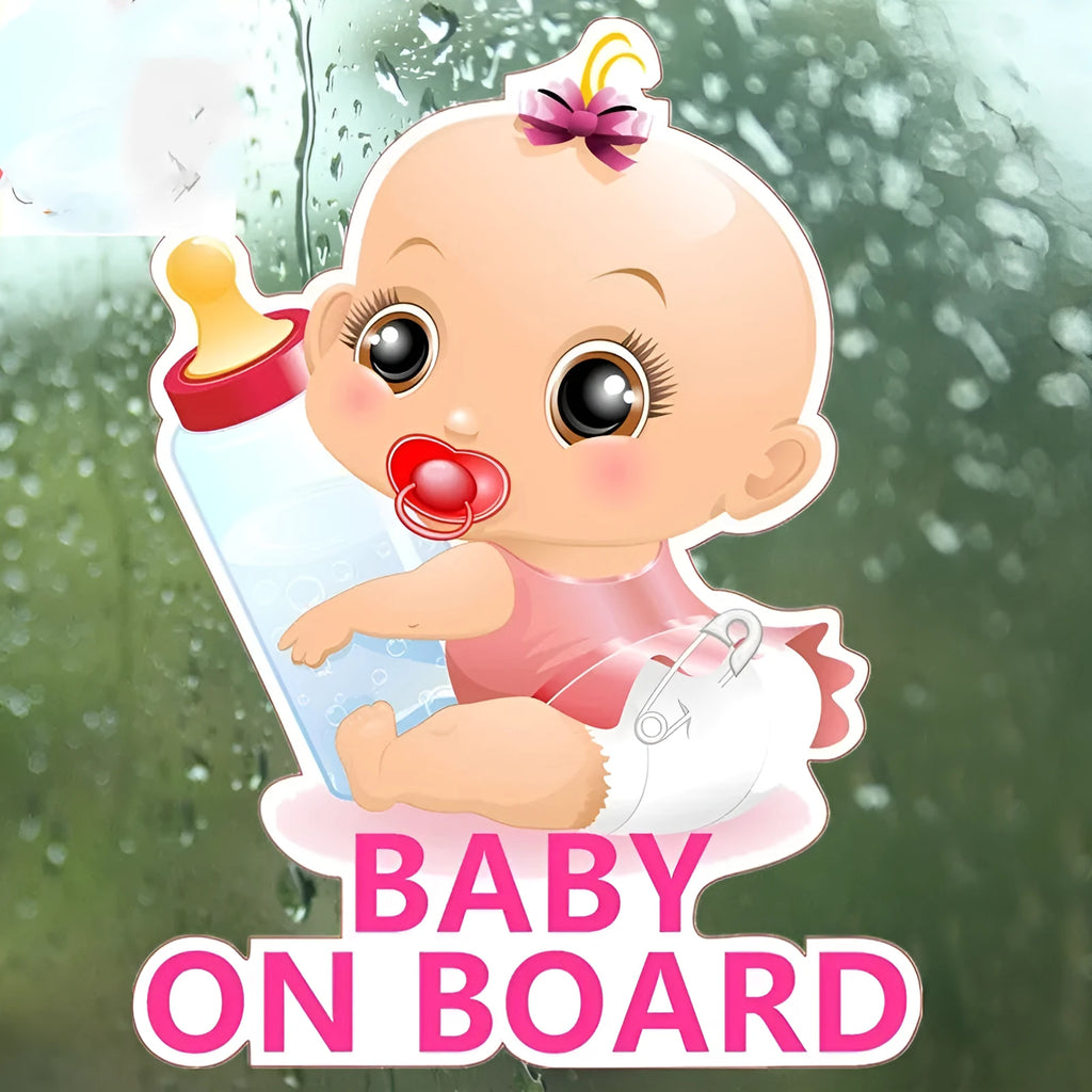 Baby On Board princess bottle car reflective sticker in pink with pet reflective material