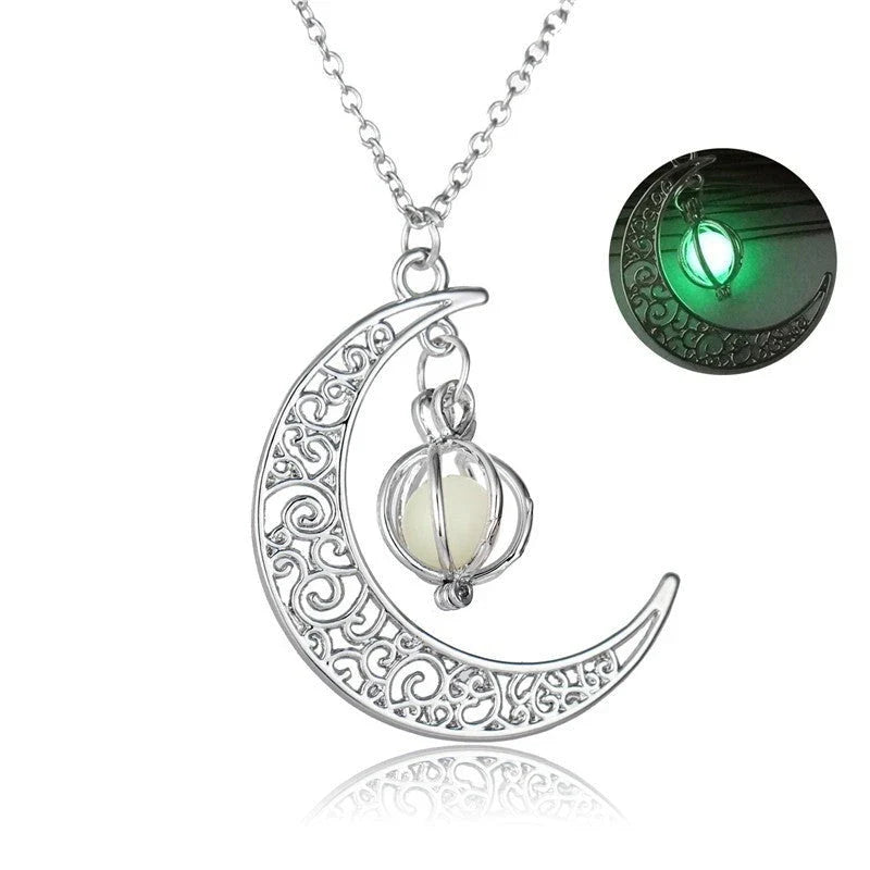 Enchanting Luminous Healing Necklace with Glowing Natural Stone Pendant and Adjustable Bamboo Chain