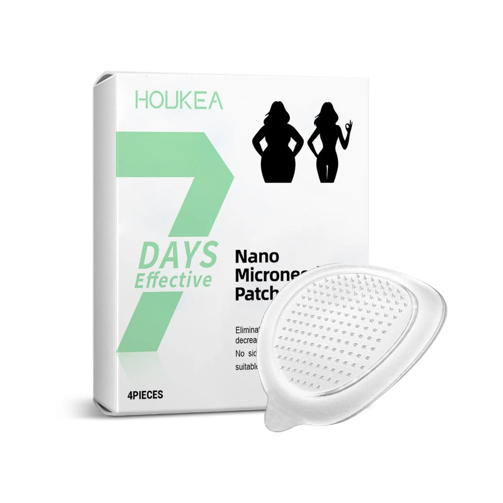 Four slimming nano microneedle sticker patches with ginger and mugwort root ingredients.