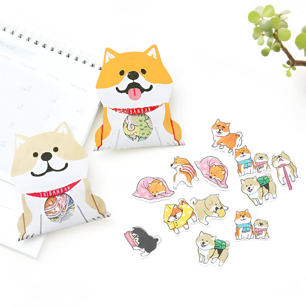 Pack of hand-drawn dog-themed irregular shape stickers in waterproof vinyl material for journal decoration