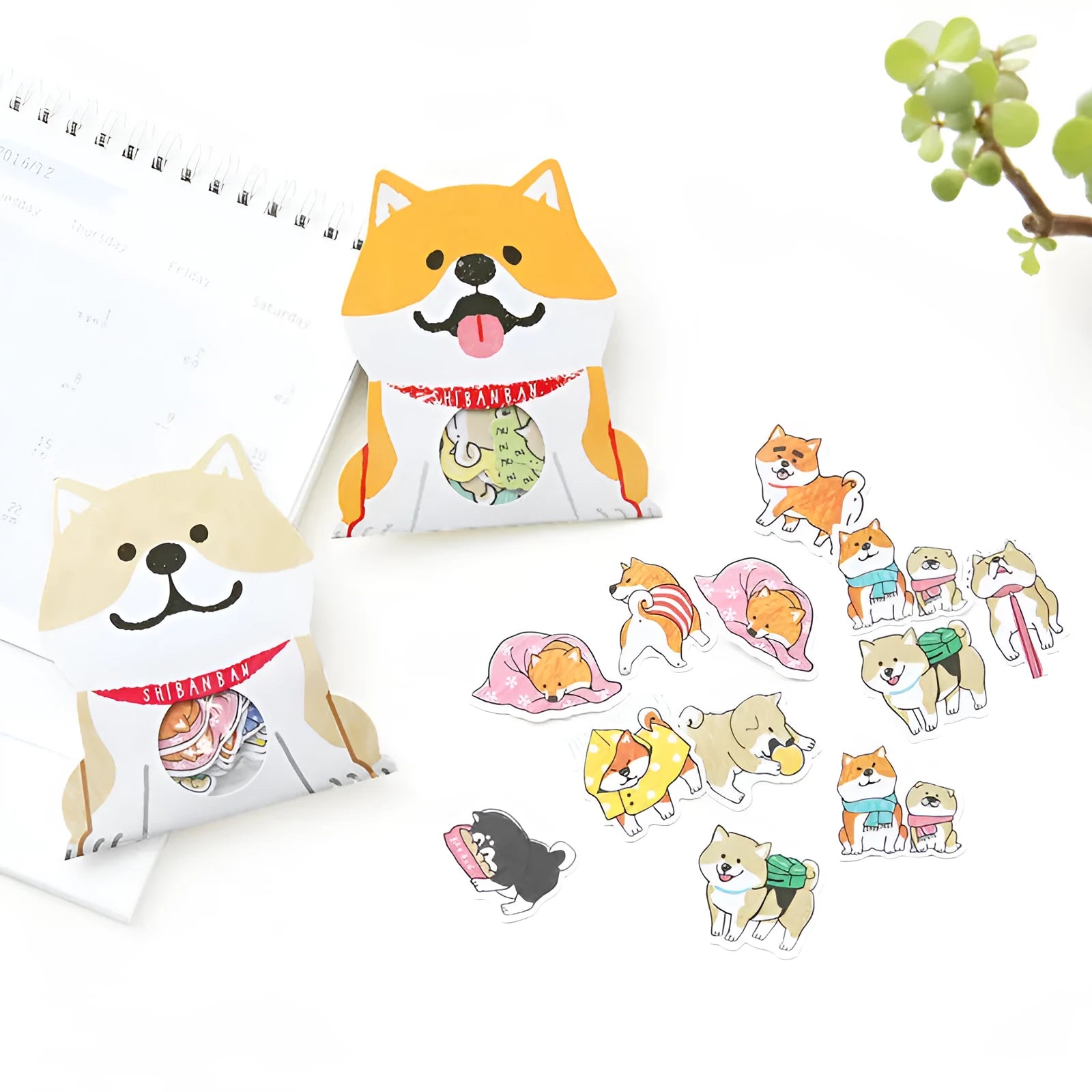 Pack of hand-drawn dog-themed irregular shape stickers in waterproof vinyl material for journal decoration