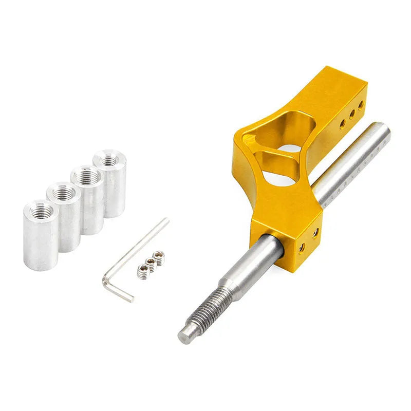 Adjustable gear lever car modification accessory in aluminium alloy and stainless steel on a dark background