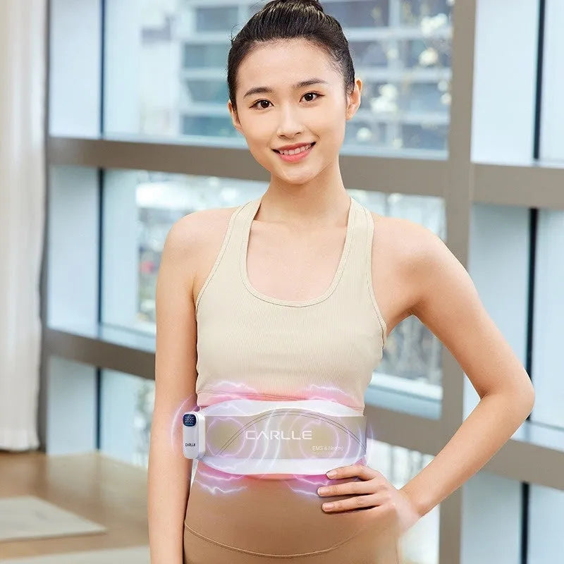 Beige micro current red light heating waist support belt with remote control and USB cable