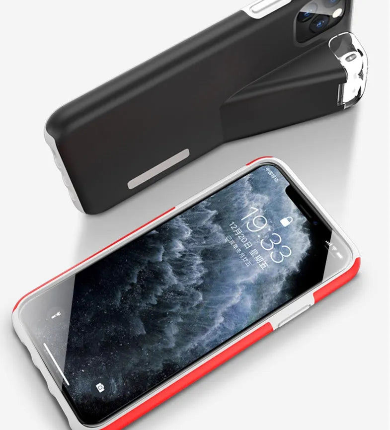 Black 2-in-1 iPhone case with integrated AirPods charging case slot on the back.