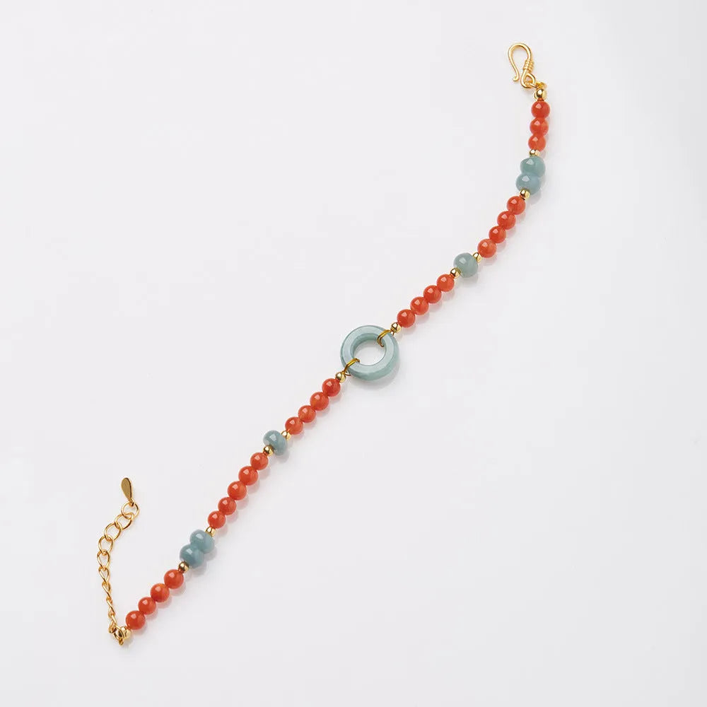 Natural South Red agate women's bracelet with geometric 4mm beads and an adjustable safety buckle clasp.