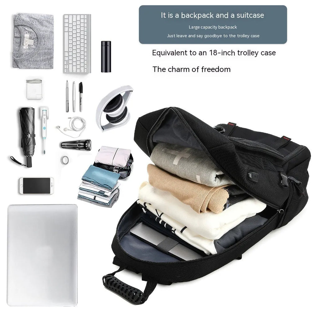 Large capacity business travel backpack for men with Oxford cloth, composite cowhide features and USB interface, 55cm x 20cm x 35cm