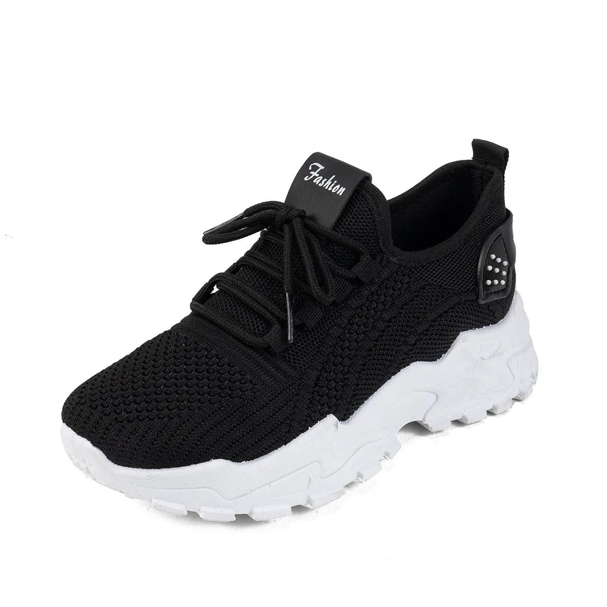 Women's Flyknit mesh casual sports shoes in multiple colours, showing lace-up design and flat sole.
