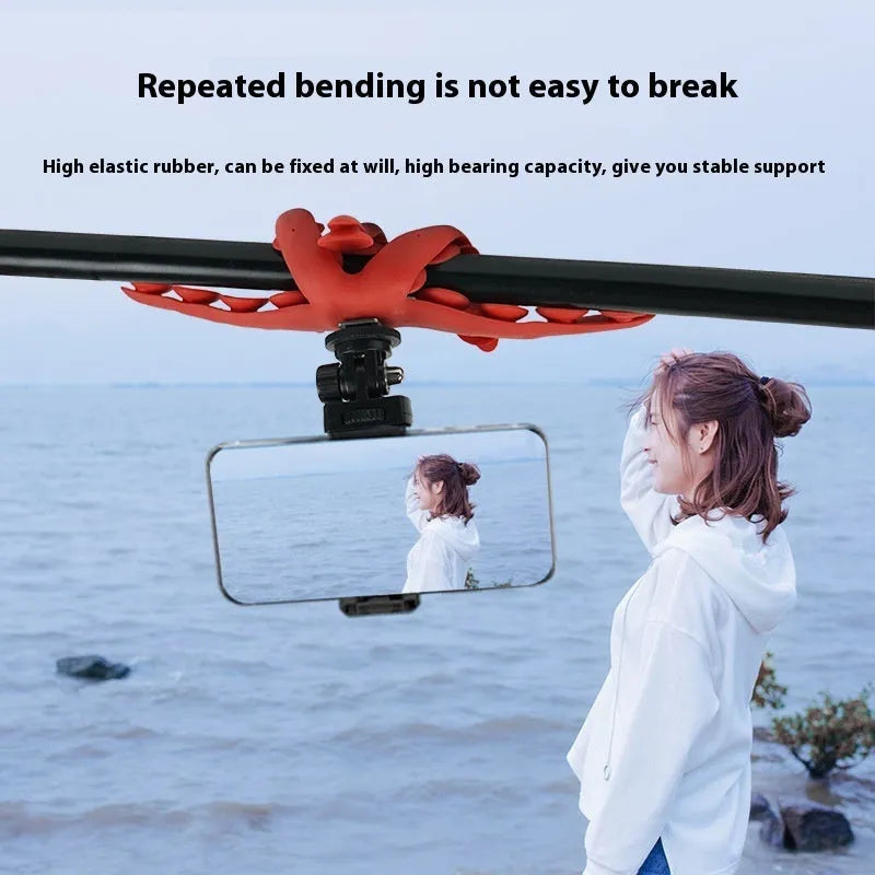 Red octopus rubber phone stand for desktop live streaming and SLR camera photography