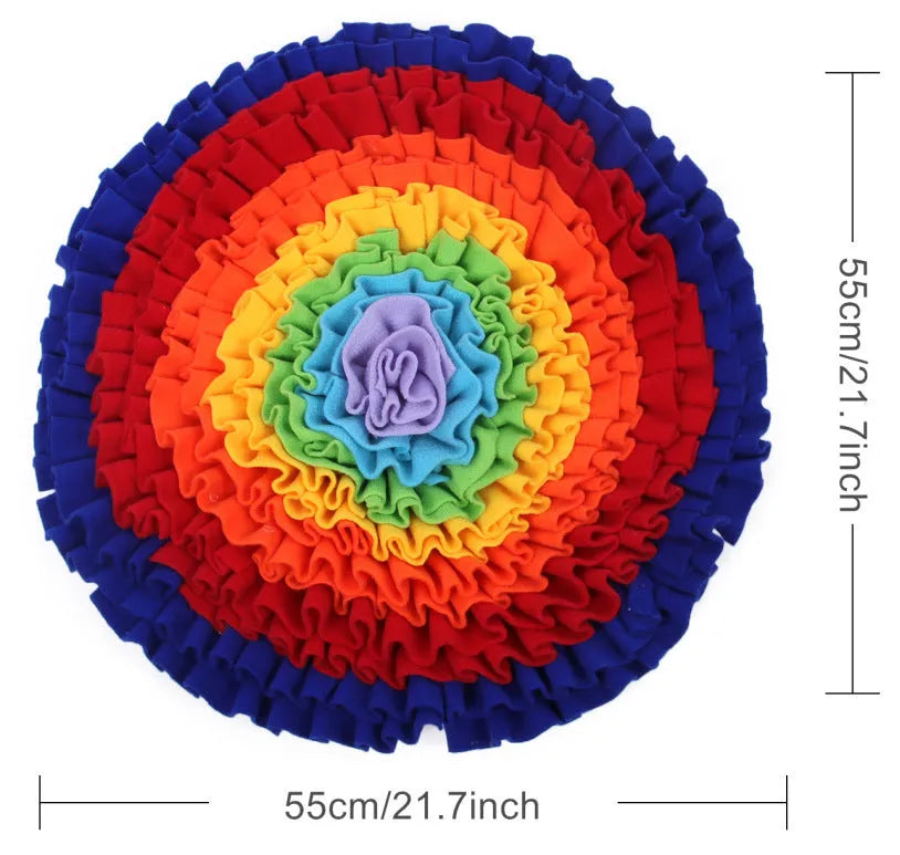 Dog snuffle mat measuring 55x55cm in plush material for slow feeding and sniffing enrichment