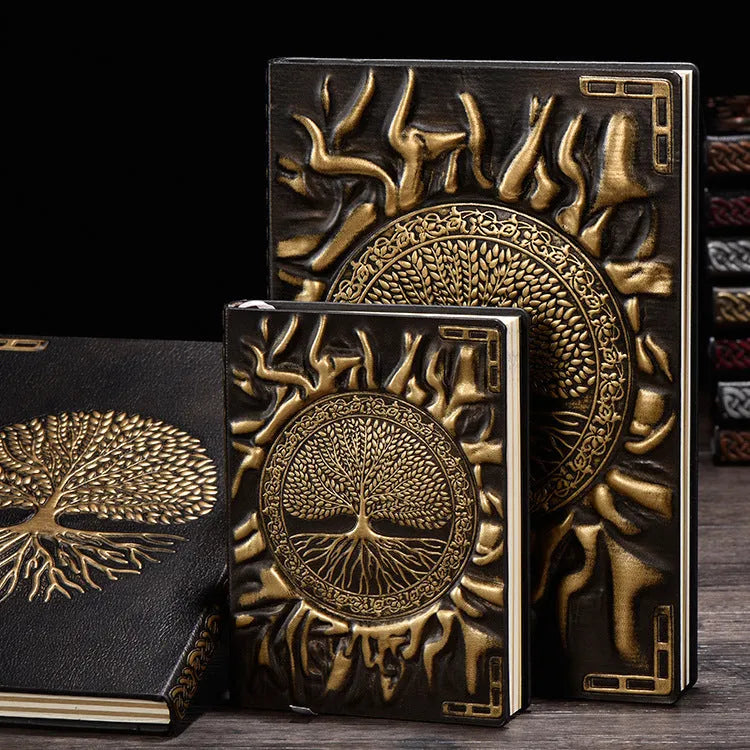 Tree of Life Notebook Wireless Bound PU Leather Cover A5 A6 Size Double Adhesive Paper Inner Pages Red Bronze Green Bronze Silver Dark Red Writing Journal Stationery Gift