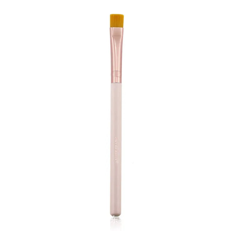 26 pink wooden handle makeup brushes with natural wool bristles in a PU storage bag.