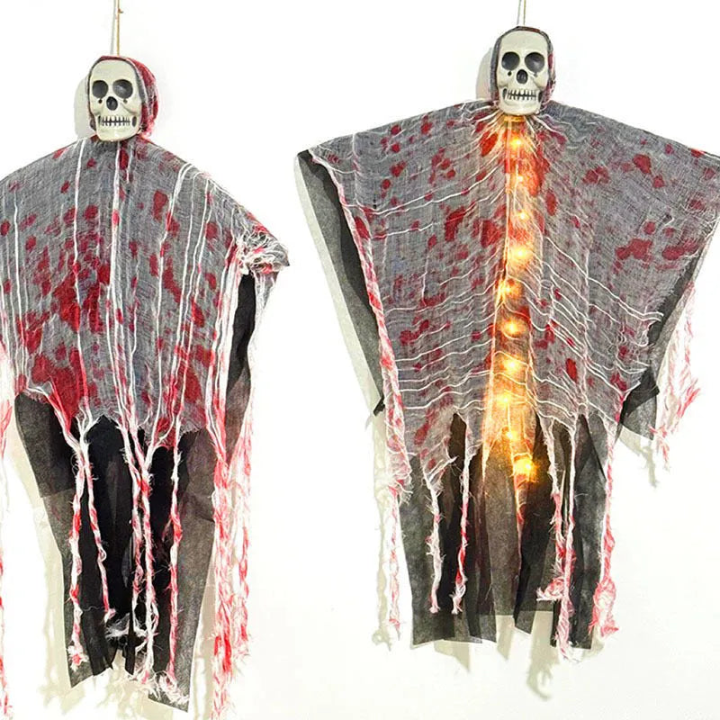 Blood-dyed luminous plastic skull hanging ghost Halloween decoration with glow-in-the-dark feature