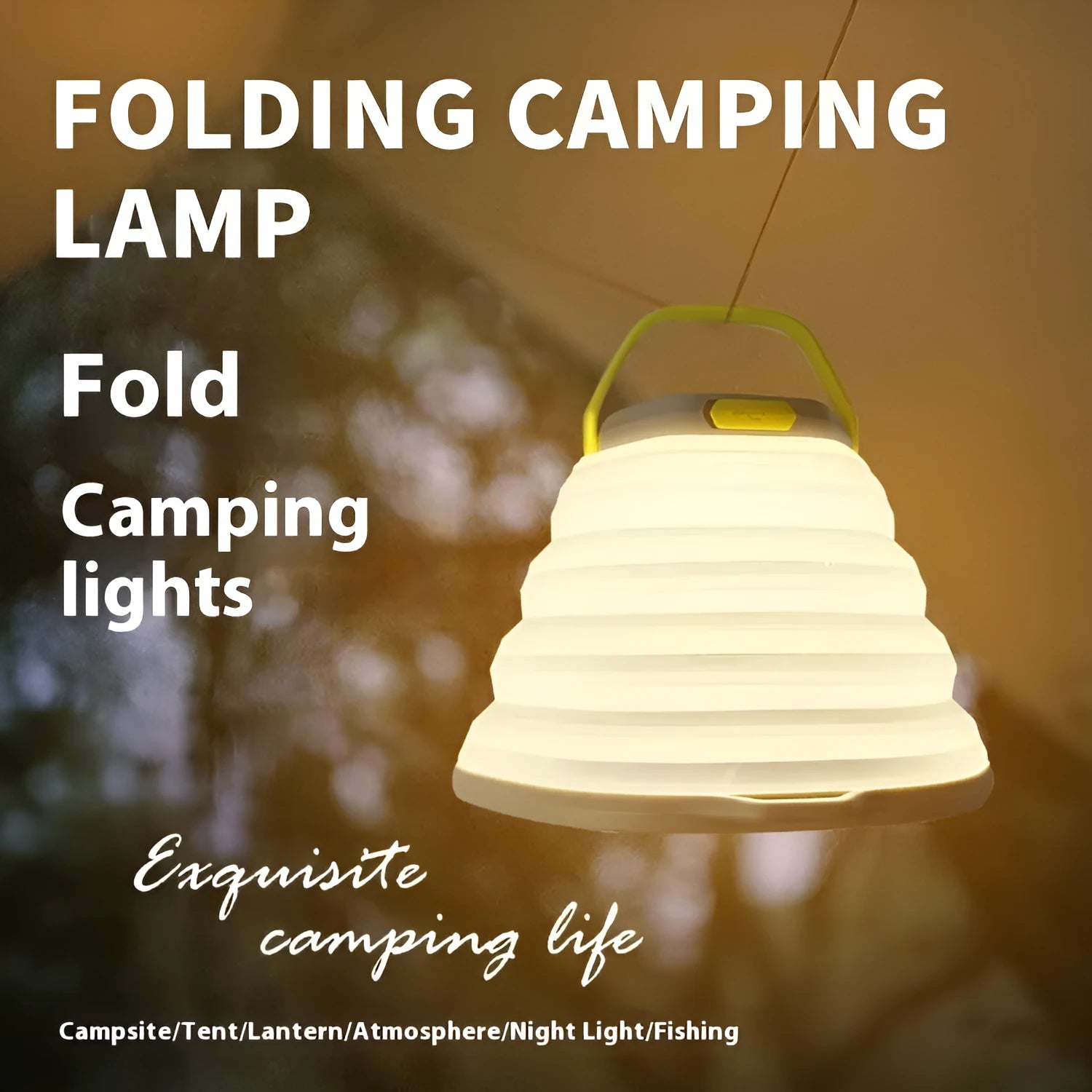 White large capacity camping lamp with a single-key switch shown on a dark background.