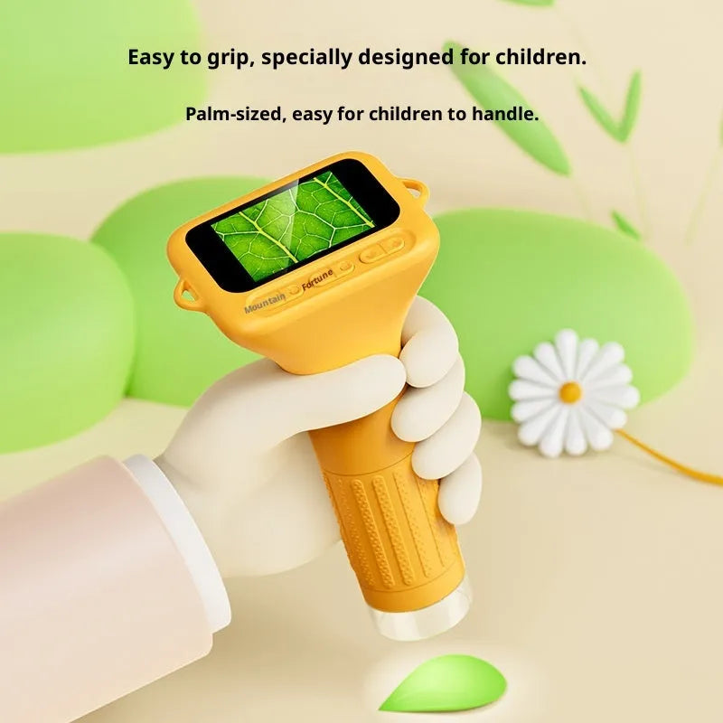 Portable children's digital HD microscope with 100x magnification and manual focusing in white and orange colour options