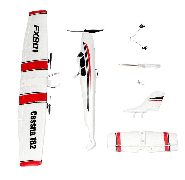 DIY Cessna 182 remote control glider in white and blue EPP foam with landing gear and remote control