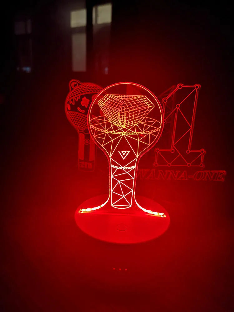 Clear acrylic stand with LED base displaying BTS Light 101 Tower Gem light stick replica